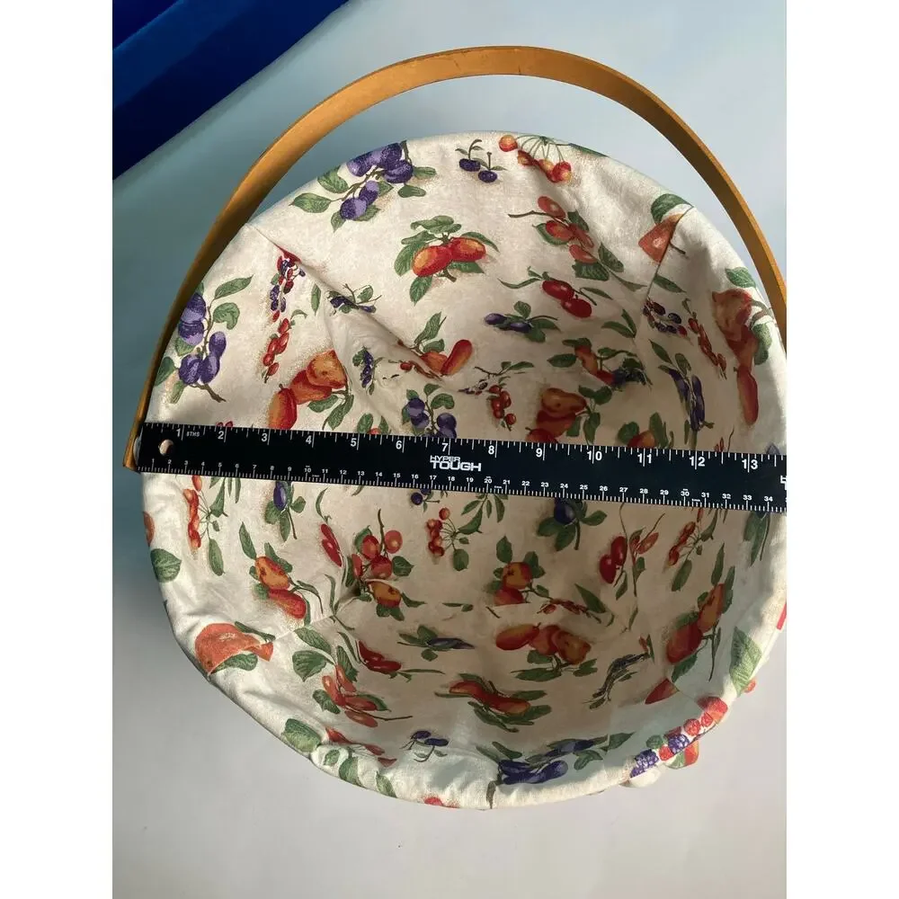 2002 Longaberger Tall Basket with Handle & Fruit Medley Cloth Liner 